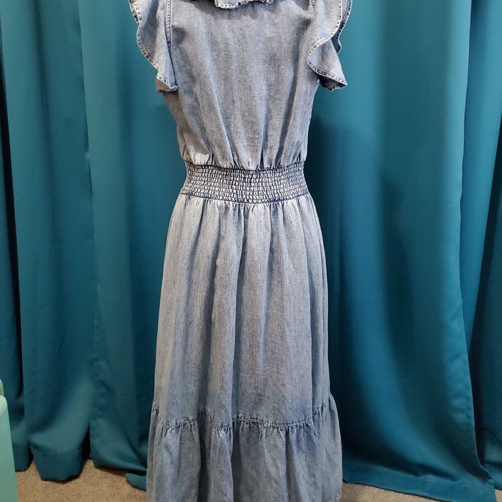 Sexy INC Flutter Sleeve Denim Western Cotton & Linen Dress| Cocktail Party - 10 - Picture 4 of 7